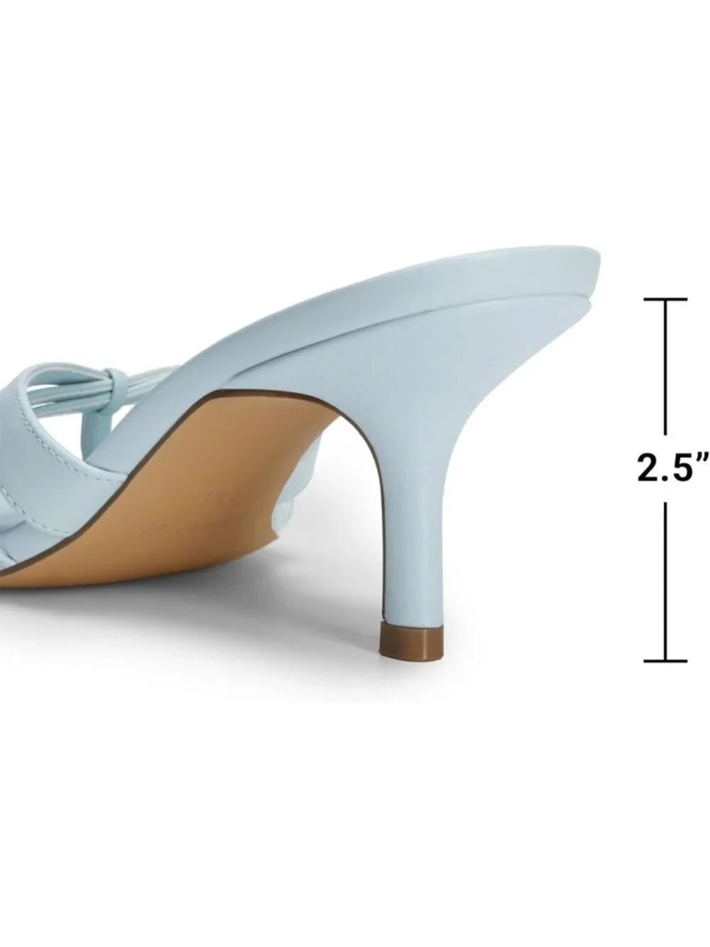 Women's Light Blue Faux Leather Square Open Toe Thong Mules Strappy Kitten Heels